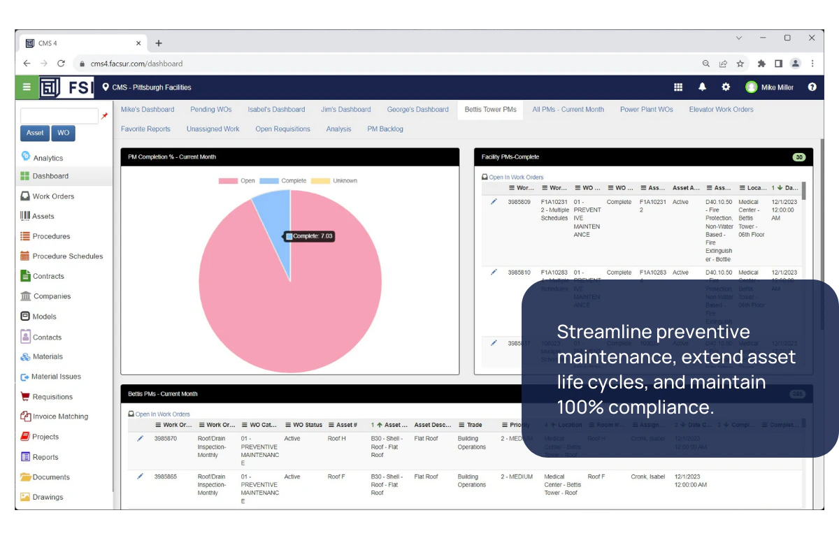 screenshot of FSI CMMS
